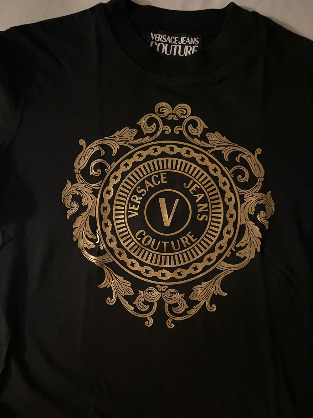 Versace Jeans Couture Black Short Sleeve Tee with Gold Crest